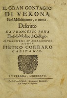 view Il gran contagio di Verona nel milleseicento, e trenta / Da Francesco Pona.