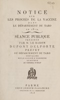 view Notice sur les progrès de la vaccine dans le Département du Taro en 1812.