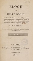 view Éloge de Juste Bodin ... / Prononcé à la Société de Médecine de Paris, le premier janvier [sic] 1817.