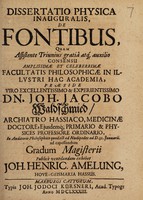 view Dissertatio physica inauguralis, de fontibus / [Johann Heinrich Amelung].
