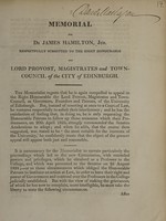 view Memorial for Dr. James Hamilton, Jun. respectfully submitted to ... the Lord Provost, Magistrates and Town-Council of the City of Edinburgh / [James Hamilton].