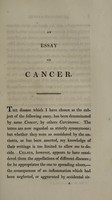 view A probationary essay on cancer : submitted ...to the examinationof the Royal College of Surgeons of Edinburgh ... / by George Johnston ... March 1824.