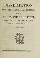 view Dissertation sur les abcès lombaires / [Giovanni Battista Molinari].