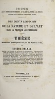 view Des droits respectifs de la nature et de l'art dans la pratique obstétricale. Thèse / [Eugène Delmas].