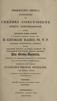 view Dissertatio medica inauguralis, de cerebri concussione atque compressione / [William Thomas Nicholson].