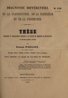 view Diagnostic différentiel de la pleurodynie, de la pleurésie et de la pneumonie. Thèse / [Étienne Paillon].