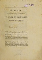 view Petition présentée à son excellence le Comte de Montalivet, Ministre de l'Intérieur.