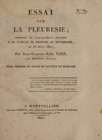 view Essai sur la pleurésie / [Jean Gaspard René Vors].