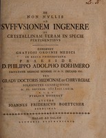 view De nonnullis ad suffusionem ingenere [sic] et crystallinam veram in specie pertinentibus / [Johann Friedrich Boettcher].