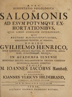 view Dissertatio philologica de Salomonis ad esum potumque exhortationibus, quae libro Coheleth interspersit / [Johann Ulrich Hilderbrand].