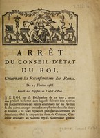 view Arrêt ... concernant les reconstitutions des rentes. Du 23 février 1786.