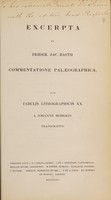 view Excerpta ex ... 'Commentatione palaeographica' cum tabulis lithographicis xx a Johanne Hodgkin transcriptis / [Friedrich Jakob Bast].