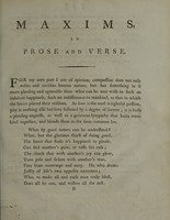 view Maxims in prose and verse : addressed to the affluent and benevolent public / By an unfortunate prisoner, of long durance in his Majesty's Goal [sic] of Newgate, for a debt.