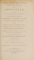 view Tentamen medicum inaugurale, de apoplexia ... / Eruditorum examini subjicit Alexander Melville.