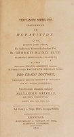 view Tentamen medicum inaugurale, de hepatitide ... / Eruditorum examini subjicit Alexander Melville.