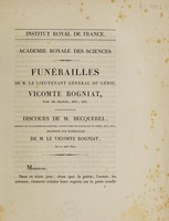 view Funéralles de M. le lieutenant général du génie, vicomte Rogniat ... / discours de M. Becquerel ... prononcé aux funérailles de M. le vicomte Rogniat, le 11 mai 1840.