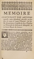 view Memoire contenant une nouvelle methode de traiter la verole, / par M. H. Haguenot.