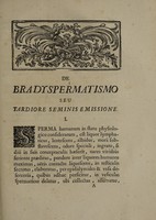 view De bradyspermatismo seu tardiori seminis emissione dissertatio medica, / quam ... conabitur Michael Perier, ... die mensis Februarii anni 1761.