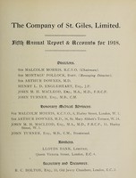 view Fifth annual report and accounts : 1918 / The Company of St. Giles, Limited.