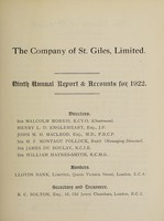 view Ninth annual report and accounts : 1922 / The Company of St. Giles, Limited.