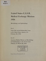 view United States-U.S.S.R. medical exchange missions, 1956 : microbiology and epidemiology.