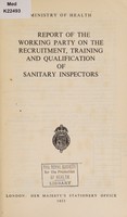view Report of the Working Party on the Recruitment, Training and Qualification of Sanitary Inspectors.