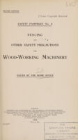 view Fencing and safety precautions for wood-working machinery / issued by the Home Office.