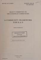 view A Community framework for R & D : with evidence / Select Committee on the European Communities.