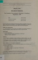 view The Disability Discrimination (Meaning of Disability) Regulations 1996 / [Department of Social Security].