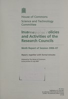 view International policies and activities of the Research Councils / House of Commons, Science and Technology Committee.