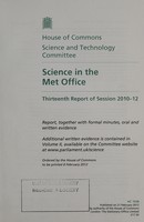 view Science in the Met Office : thirteenth report of session 2010-12 / House of Commons Science and Technology Committee.