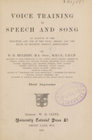view Voice training in speech and song : an account of the structure and use of the vocal organs and the means of securing distinct articulation / by H.H. Hulbert.