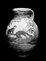 view M0000053: painted pot decorated with a person being given an enema