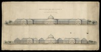 view Elevation of proposed winter garden to be erected in the Inner Circle Regents Park for the Royal Botanic Society 1845.