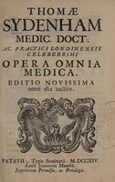 view Opera omnia medica / Thomas Sydenham.