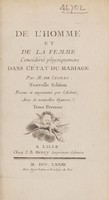 view De l'homme et de la femme considérés physiquement dans l'état du mariage / [Lignac (Louis François Luc)].