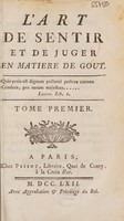 view L'Art de sentir et de juger en matière de gout. [Anon.].