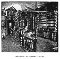 view M0000451: Interior of a Drug-store at Klattau, 1733, from Peters: <i>Pictorial history of ancient pharmacy</i>