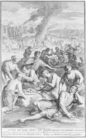 view M0000784: Illustration of the Israelites struck by plague whilst eating quails