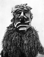 view M0001022: Carved wooden mask with hair and beard