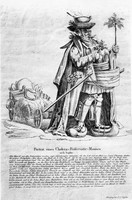 view M0001063: Etching of a man well-prepared for the 1832 cholera epidemic