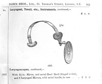 view M0000923: Advert for a laryngoscope from Down Bros catalogue (1906)