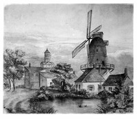 view M0001652: Reproduction of a watercolour drawing of the grinding mill of the Society of Apothecaries, 1788