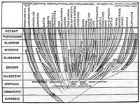 view M0001297: Illustration charting the development of life through ten geological periods