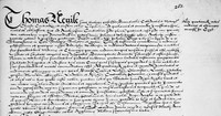 view M0001695: Reproduction of a medical licence entry beginning "Thomas Heuile"