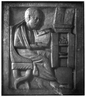 view M0001579: Photograph of a plaster cast of a Greco-Roman physician seated in his study