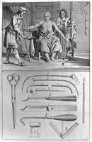 view M0001645: Engraving of a blood transfusion from a dog (canine) to a patient (human), circa 1692