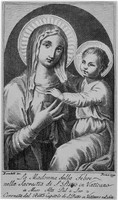 view M0001464: Reproduction of an engraving of Madonna and Child captioned "La Madonna della Febre nella Sacrestia di S. Pietro in Vaticano"