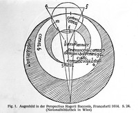 view M0001653: Reproduction of an illustration (fig. 1) of the anatomy and physiology of the eye from a manuscript by Roger Bacon (1214?-1294) from a journal article