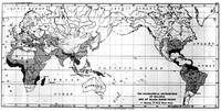 view M0001540: Reproduction of a map of the world, showing the geographical distribution of malaria and blackwater fever